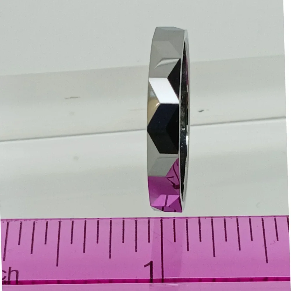 Vintage 90s Y2K Tungsten Faceted Geometric Band Ring Size 10.25 Silver 4mm New